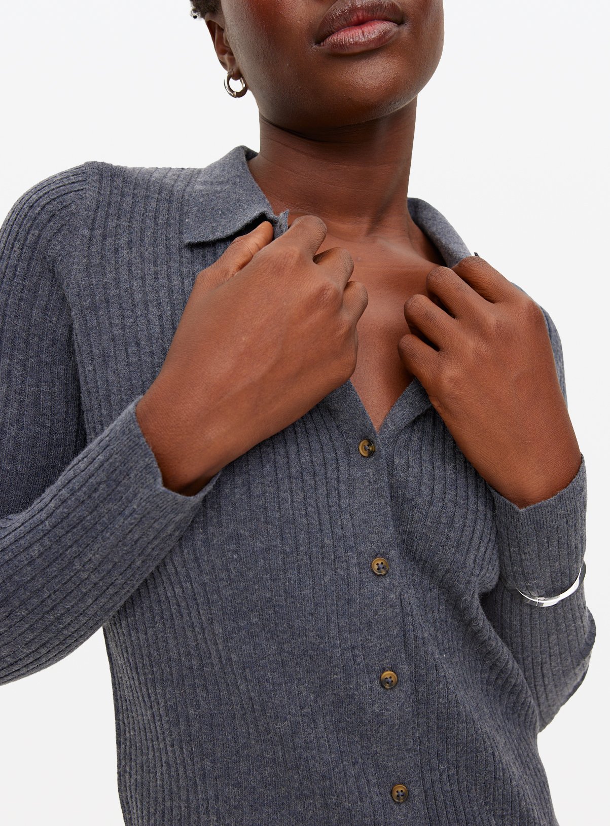 Navy Ribbed Collared Cardigan 12 - Image 4 thumbnail